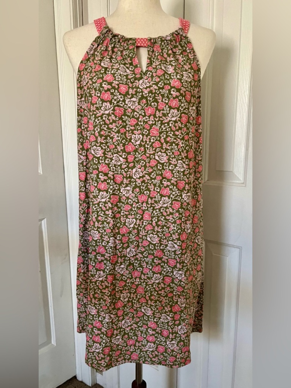 Cabana Life Olive Shift Dress with Pink Floral Print